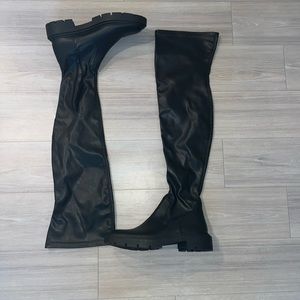 Faux leather thigh high boots